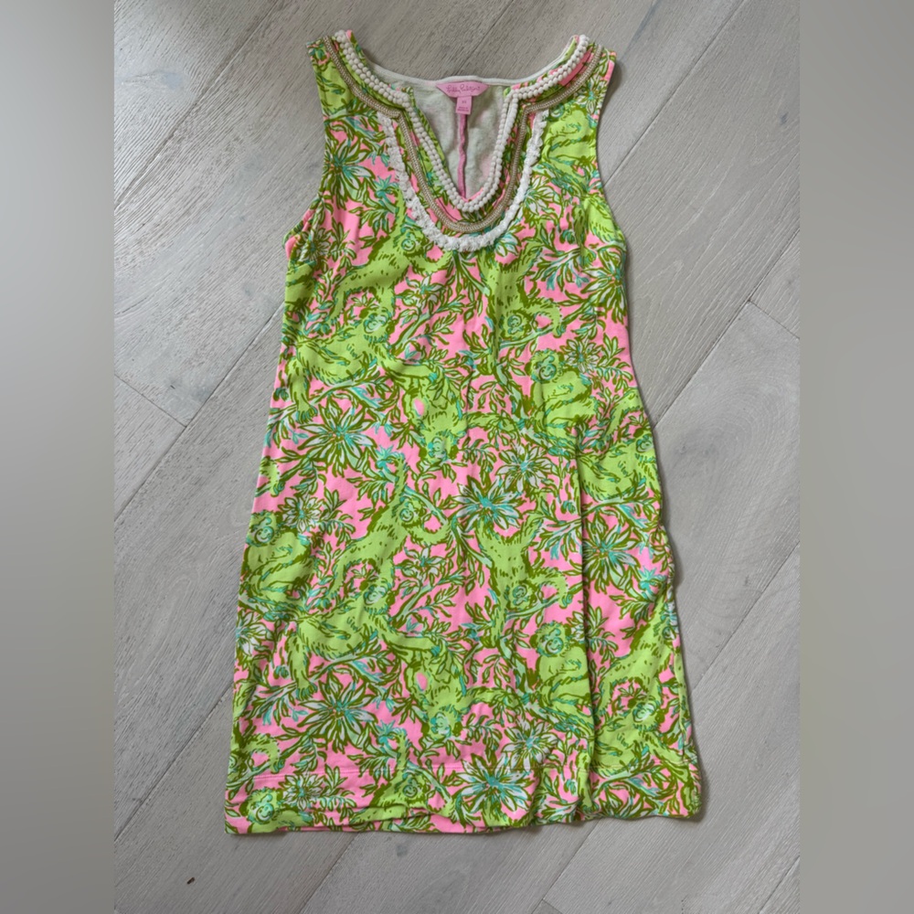 Lilly Pulitzer Vibrant Pink and Green Monkey Patterned Dress - XS
